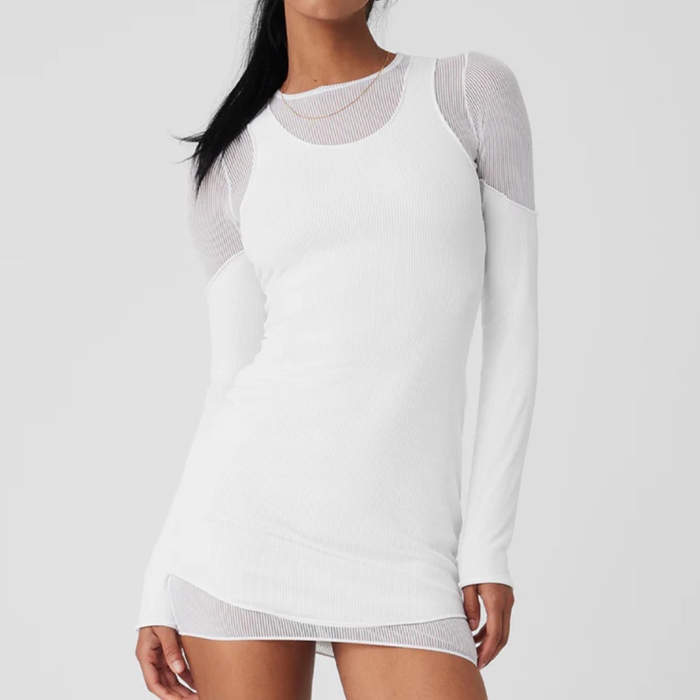 Women’s Alo Striped Mesh Synergy Long Sleeve Dress